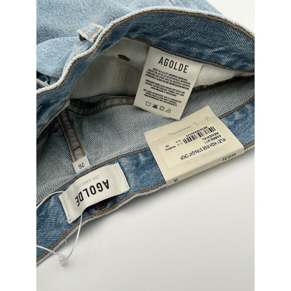 Agolde 'Riley' Blue Cotton High Rise Straight Crop Denim Jean Size 26 - Picture 3 of 4